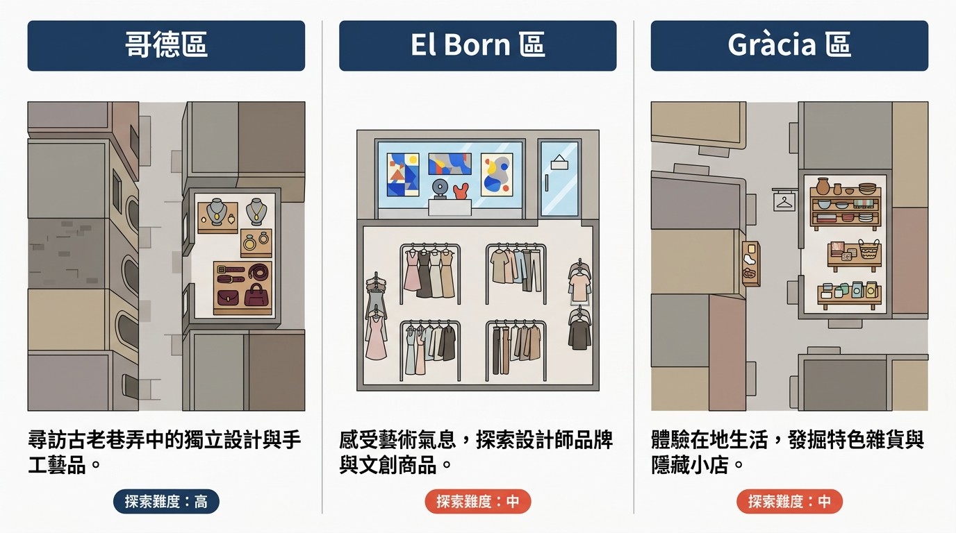 巴塞隆納哥德區、El Born、Gràcia 三大特色街區購物指南，各區風格與商品圖解。